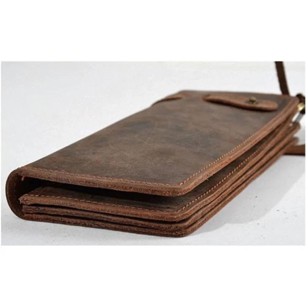 Mens Wallet with Chain Leather Long Bifold Trucker Wallet Vintage Biker Money